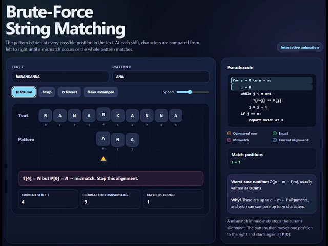 Brute-Force String Matching Animation - With Pseucode