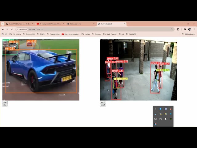 Flask and flask socketio Yolov8 object detection over web browers 1 to 4 videos at the same time