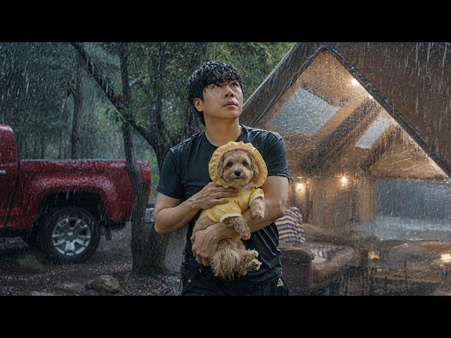 🌧️ Sudden Rain in the Forest, A Night in a New Air Tent | Rain Camping With My Dog ASMR 🐶⛺