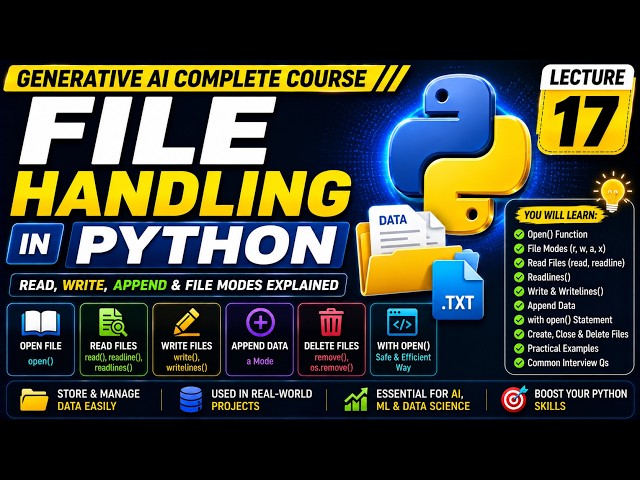 File Handling in Python | Read, Write, Append & File Modes Explained | Gen AI Course | Lecture 17
