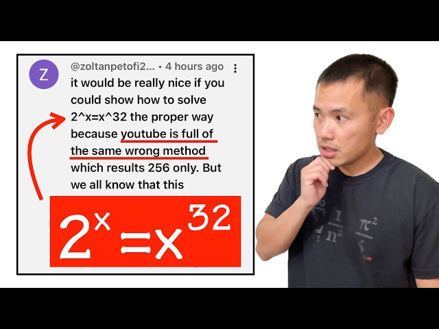 "Youtube is full of the same wrong method" Solving 2^x=x^32 the proper way!