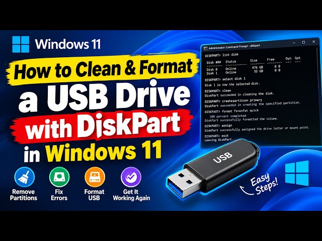 How to Clean & Format a USB Drive with DiskPart in Windows 11