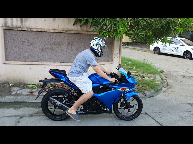 Suzuki Gsxr 150 with Yoshimura R77 carbon 420mm take off sound check