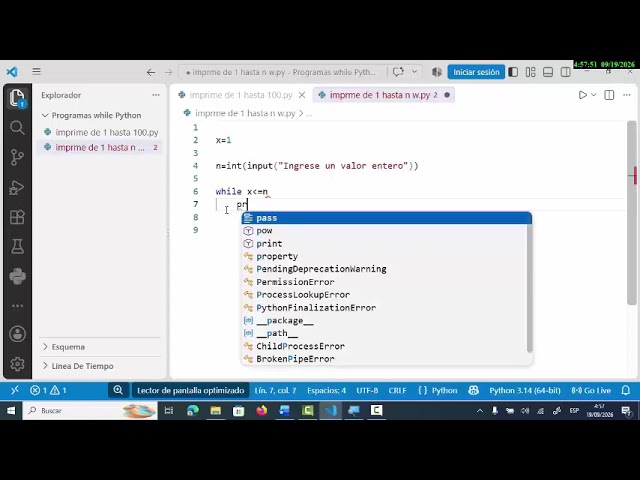 Programas  de estructura while  en Python 2026