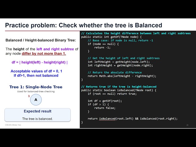 BT Code part7: Identifying a Height-Balanced Binary Tree: Code Explanation & Simulation