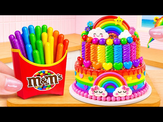 Vibrant Rainbow Cloud Cake with M&M Snack 💗 Miniature Rainbow Chocolate Cake Recipe 🌈The Cake Corner