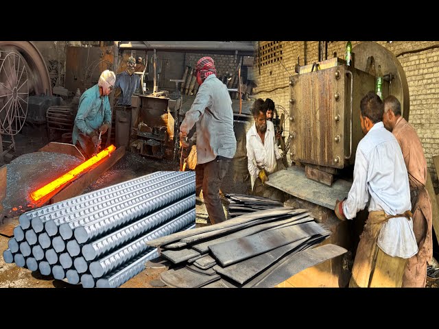 Incredible Process of Recycling Old Ship Plates Turned Into Manufacturing Iron Rods in Factory 