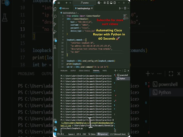 Automating Cisco Router with Python in 60 Seconds 🚀 #cisco #networkautomation #python #devnet