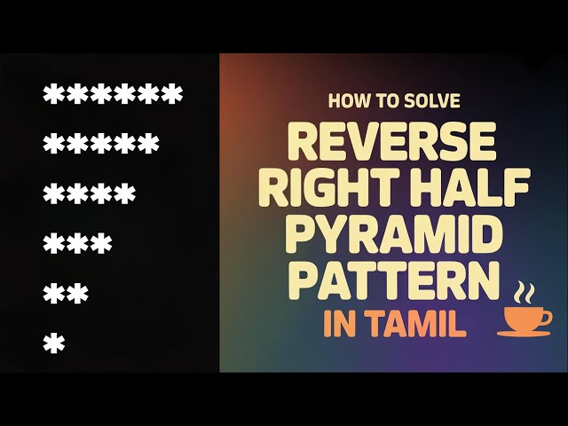 How to Solve Reverse Right Half Pyramid Pattern in Java | pattern program in java tamil