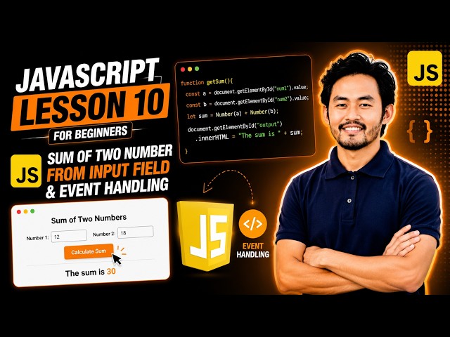 JavaScript for Beginners: Lesson 10 | Sum of Two Numbers from Input Fields @deepeshdesigns