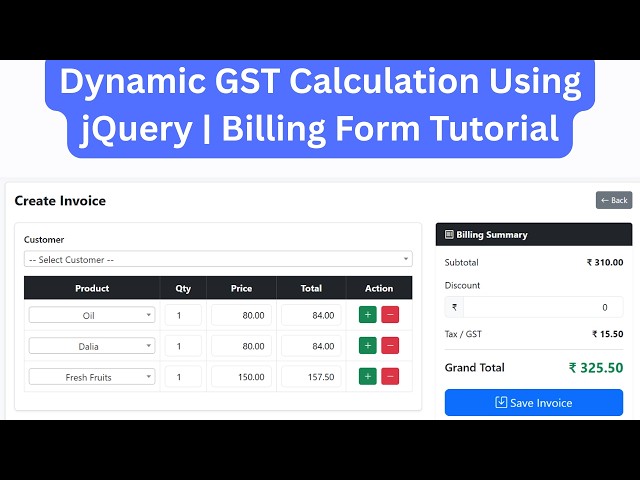 Dynamic GST Calculation Using jQuery | Billing Form Tutorial