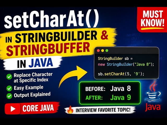 381. setCharAt() method of StringBuilder and StringBuffer classes in Java (Selenium Java 2026)