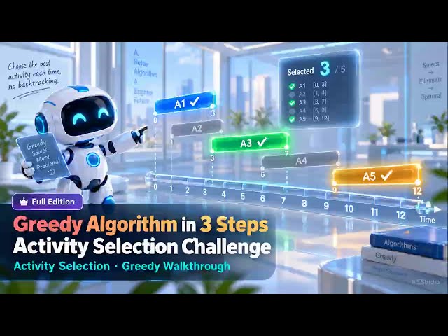 3-Step Greedy Algorithm for Activity Selection | Visualized in K3Studio