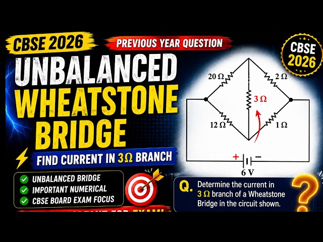 CBSE 2026 PYQ | Unbalanced Wheatstone Bridge Numerical | Find Current in 3Ω Branch Class 12 Physics