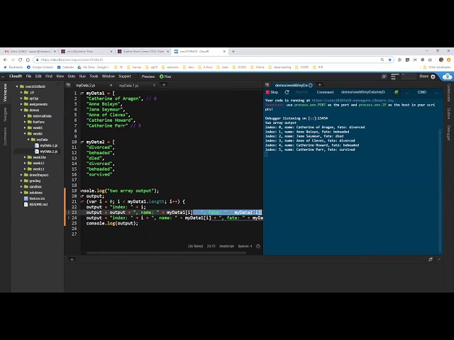 myData2: Using for loops to walk through parallel arrays
