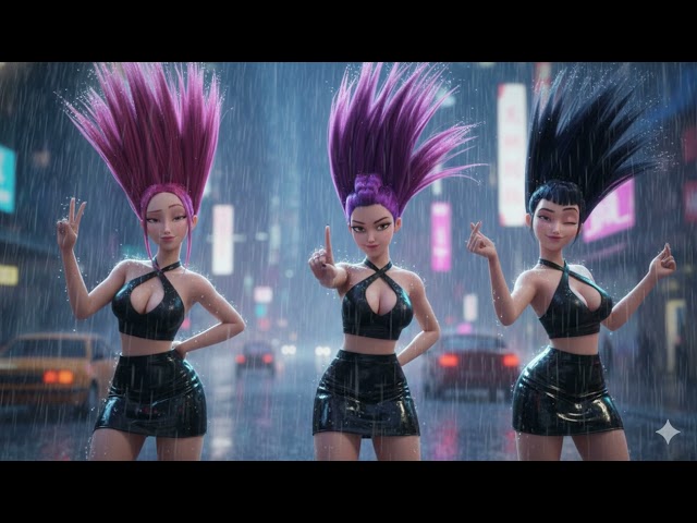 KPop Demon Hunters 2 Huntrix execute perfect timed hair flips, striking fierce and carefree poses si