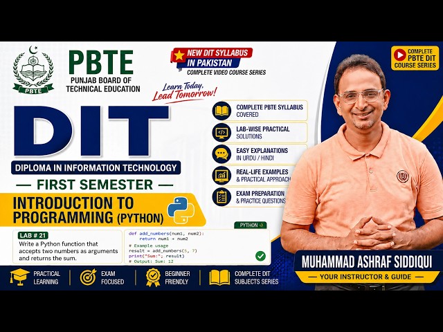 PBTE DIT Python Lab 21 | Write a Function to Add Two Number | PBTE DIT 1st Semester Python Practical