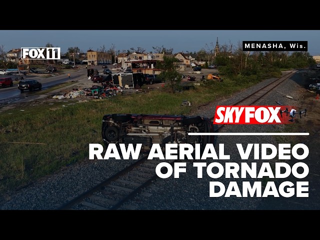 Tornado damage in Menasha, Wisconsin, as seen from the air | RAW VIDEO