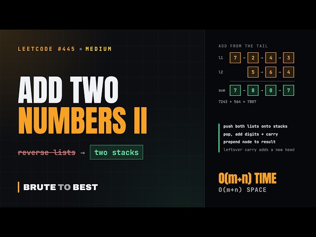 LeetCode #445: Add Two Numbers II, Two Stacks Without Reversing the Lists