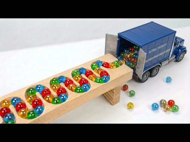 Marble Run ASMR ☆ HABA Wave Slope & Dump Truck Fire Truck Garbage Truck Tractor
