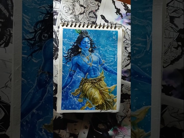 Hyper-Realistic Shri Krishna Drawing 💙🎨 | Most Beautiful Krishna Art #shorts