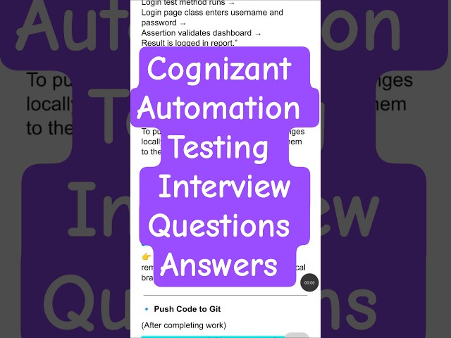 Cognizant Automation Testing Interview Questions - Git Pull/ Push #automationtesting #github #job