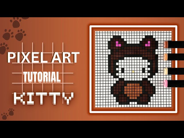 Pixel Art Tutorial: Drawing & Coloring Hello Kitty Bear Step by Step 🎀🐻🎨