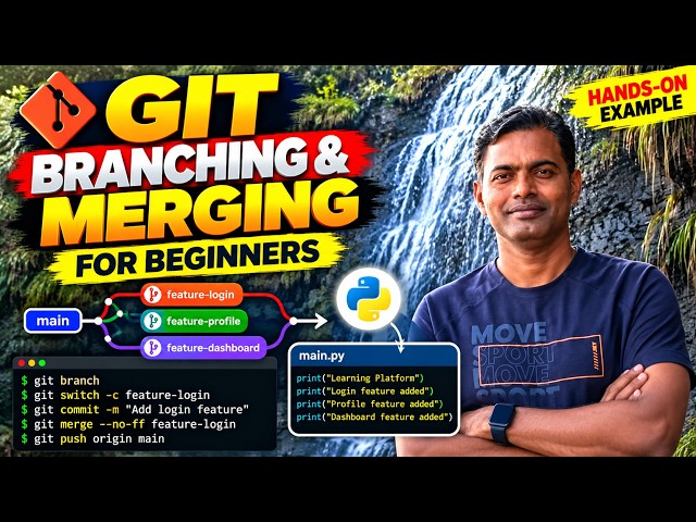 34.Git Branching Explained Simply | Create, Switch, Merge & Push Branches