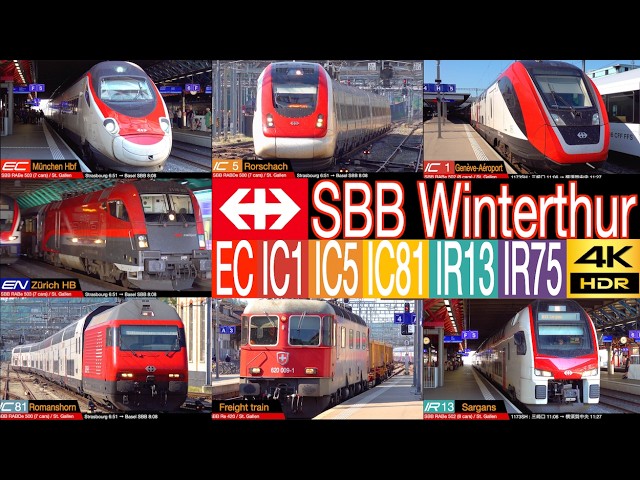 Swiss Trains at Winterthur 🇨🇭 | IC, EC, EN, S-Bahn & Freight Trains | SBB Train Spotting in 4K