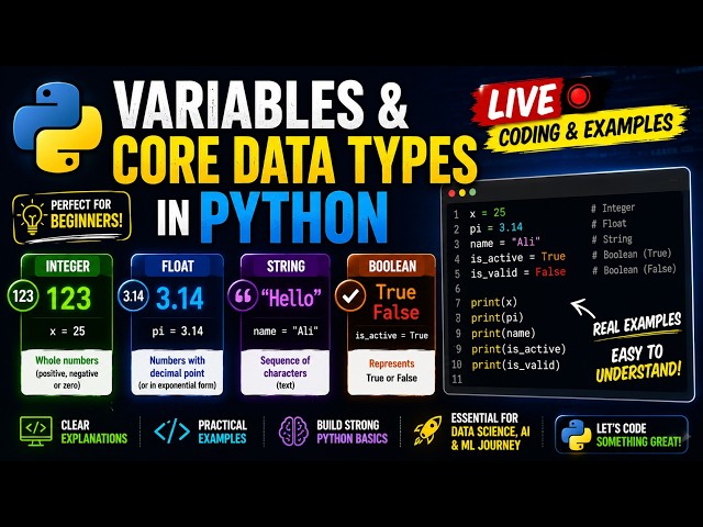 Variables & Core Data Types in Python | Live Coding & Examples (Urdu/Hindi) 🐍💻