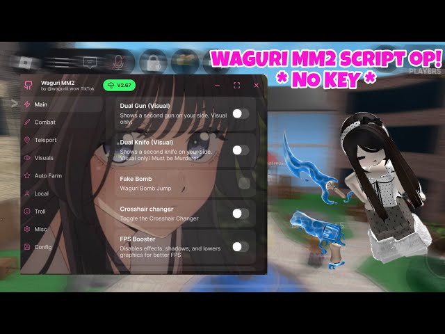UPDATE! Waguri MM2 script OP! *NO KEY*(crosshair changer, bomb jump, silent aim, shoot murder)