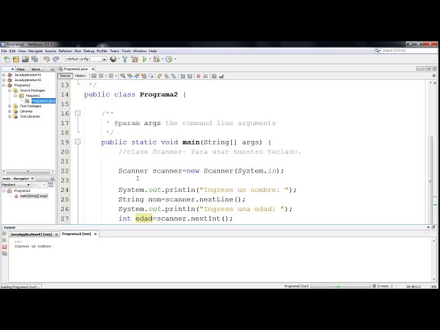 Java.- Uso de la clase Scanner:  Se le pide al usuario nombre y edad, y se muestra en pantalla.
