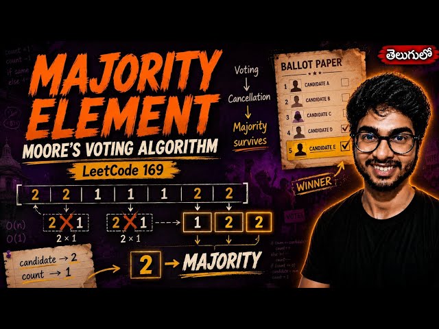 🔥Moore's Voting Algorithm | Leetcode 169 | Majority Element | DSA Series | Telugu | Python | #dsa