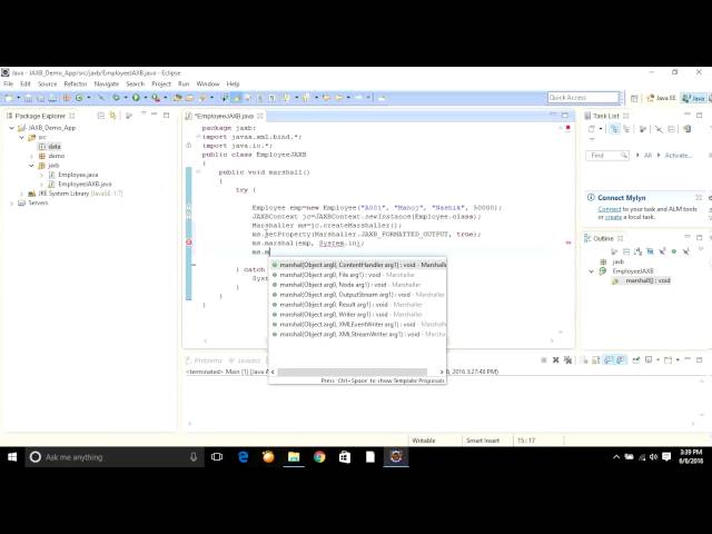 How to do Marshalling & Unmarshalling of java object (JAXB) in Eclipse?
