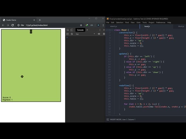 Coding snake game in javascript (with p5.js)