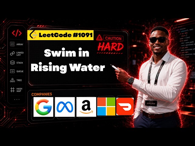 LeetCode 778 Hard Explained — Swim in Rising Water (Min Heap + BFS)