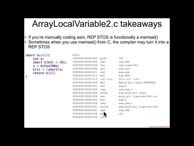 Cool Instructions: REP STOS: ArrayLocalVariable2.c Explanation - Architecture 1001: x86-64 Assembly