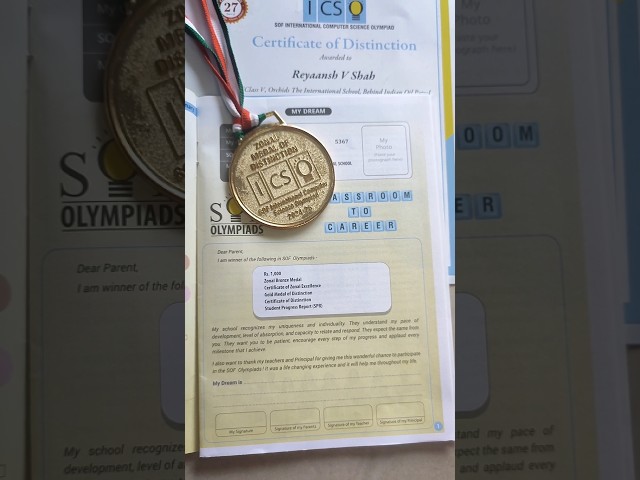 Sof ICSO 2025 Zonal medal of Distinction with Certificate of Distinction with SPR #sofolympiad