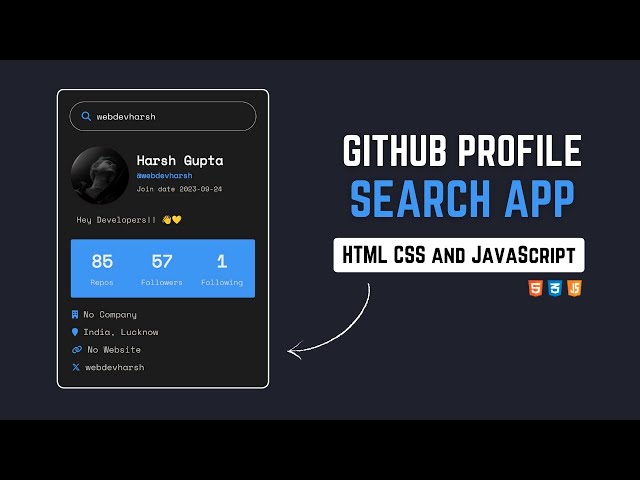 Github Profile Search App in HTML CSS & Javascript | Github Profile Search App in Javascript