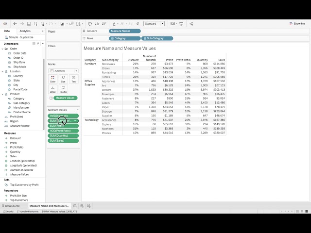 Tableau Tutorial - Measure Names and Measure Values