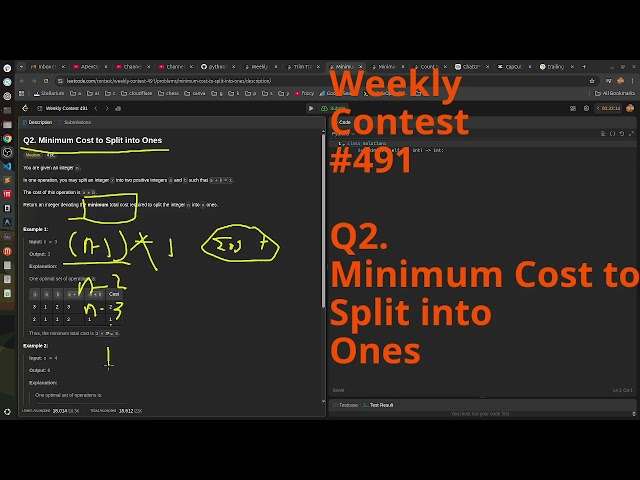 Leetcode Weekly Contest 491 Q2. Minimum Cost to Split into Ones #python #dsa