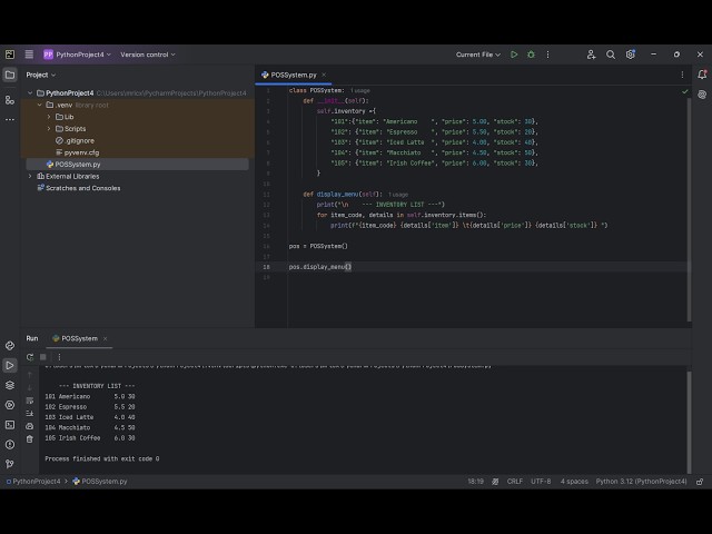 python mini project - POS system