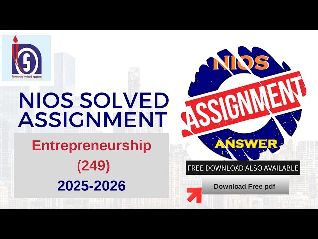 NIOS CLASS 10th Entrepreneurship (249) Solved TMA | 2025-2026 solved assignment #nios #viral #video