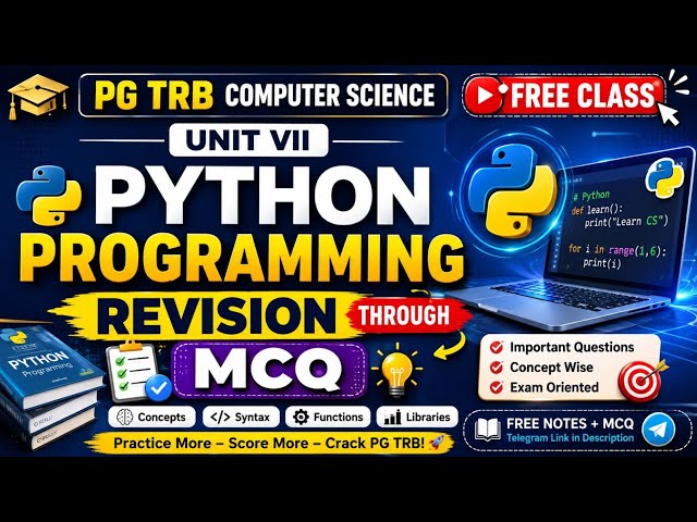 Python programming Revision through MCQs | pgtrb cs | unit vii | tamil