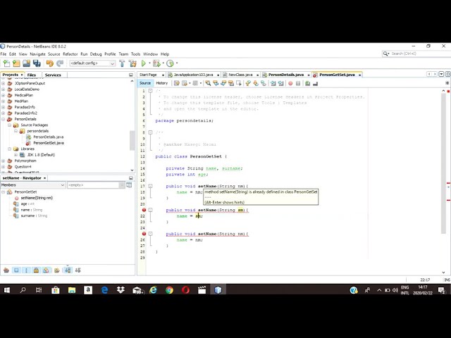 How to create a Class and Get and Set Methods in Java - NetBeans - Part 1