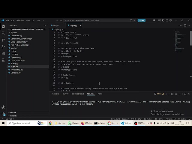 Python Lecture: Tuple Indexing and Slicing, Nested Tuple, Tuple Methods&Functions, Tuple Operations