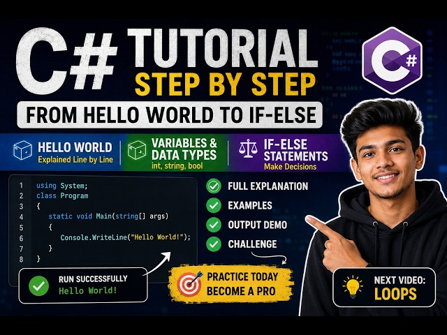 C# Programming Full Basics | Hello World + Variables + Data Types + If Else