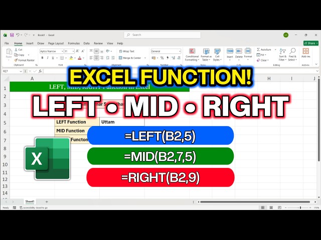 MS Excel - LEFT, MID and RIGHT Function | LEFT, MID and RIGHT Formula in Excel