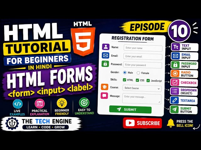HTML Tutorial for Beginners in Hindi | Episode 10 | HTML Forms,Input, Label, Radio, Checkbox, button