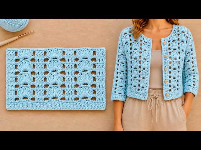 Stunning 2-Row Repeat Crochet Pattern for Beginners | Easy Stitch for Cardigans & Scarves 🧣🌸